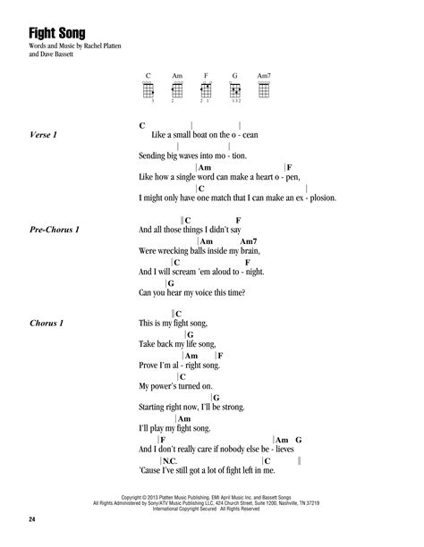 FIGHT SONG CHORDS by Rachel Platten @ Ultimate.